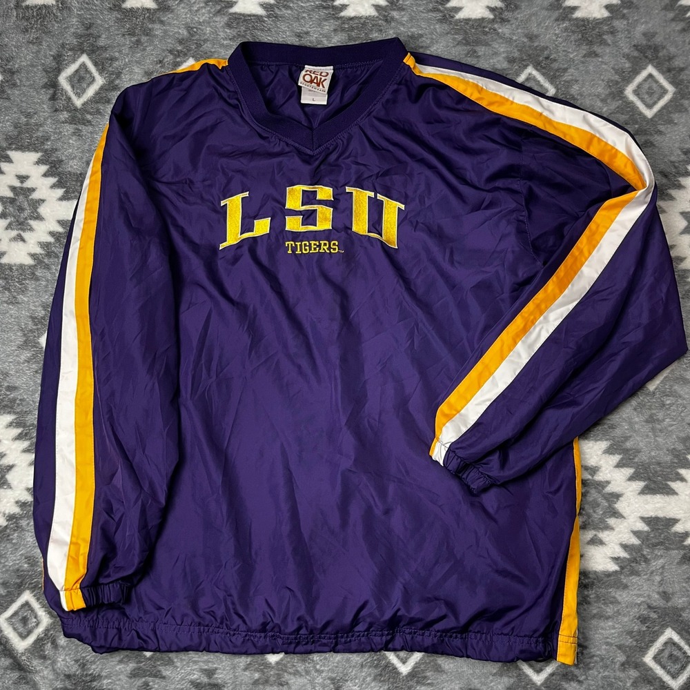 Vintage Red Oak LSU Tigers Windbreaker Mens Large Pullover Purple Gold